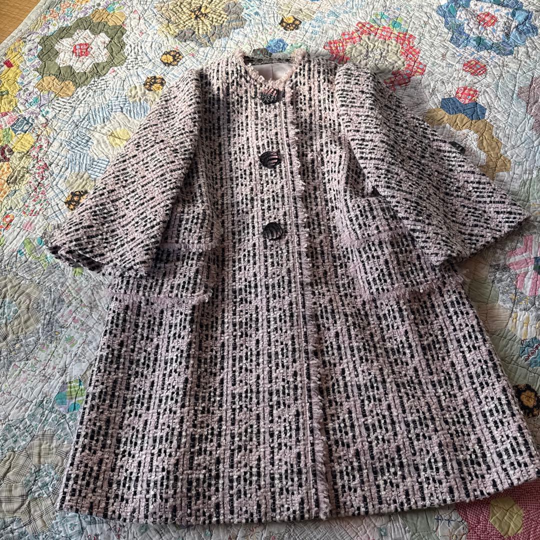 Vintage ツイード　ブラックピンク　オーダーコート　レトロ　昭和