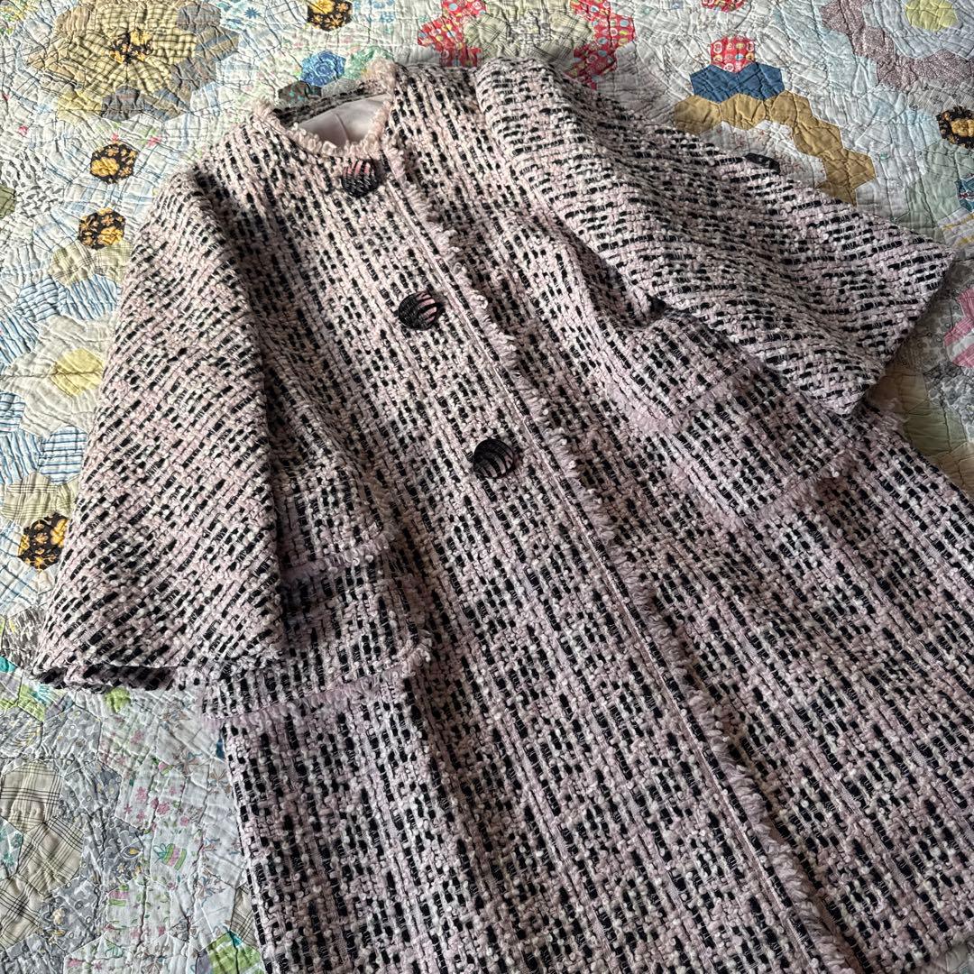 Vintage ツイード　ブラックピンク　オーダーコート　レトロ　昭和