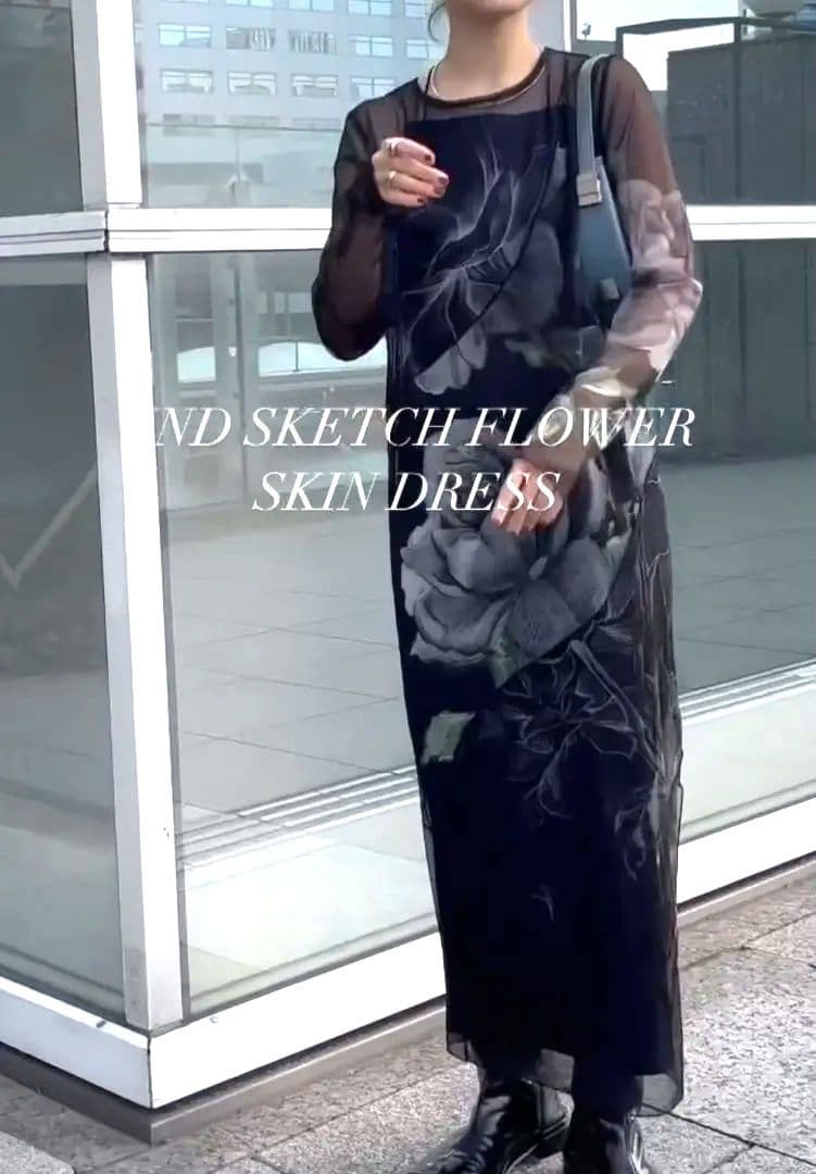 UND SKETCH FLOWER SKIN DRESS　AMERI