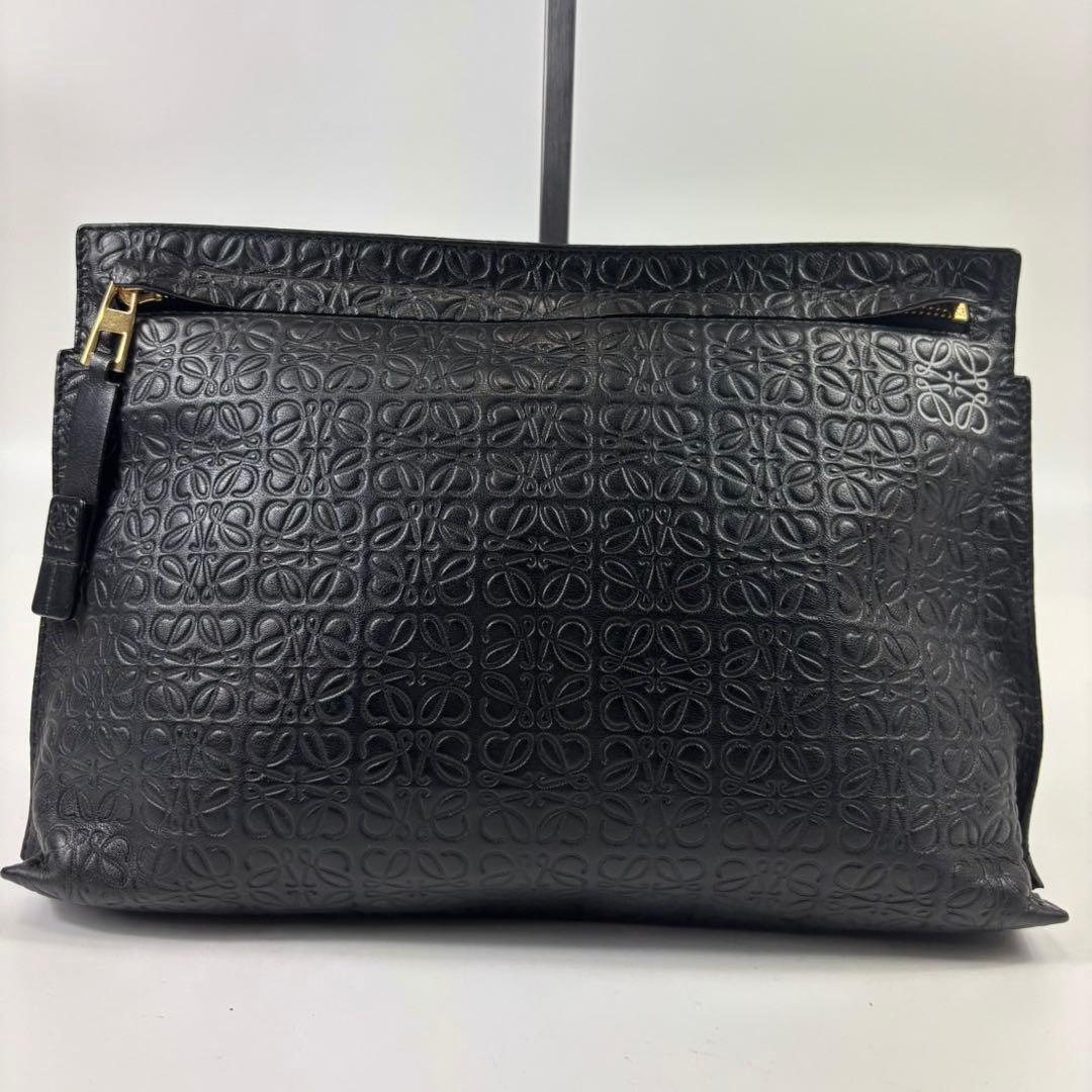 LOEWE リピートアナグラム レザー クラッチバッグ ブラック