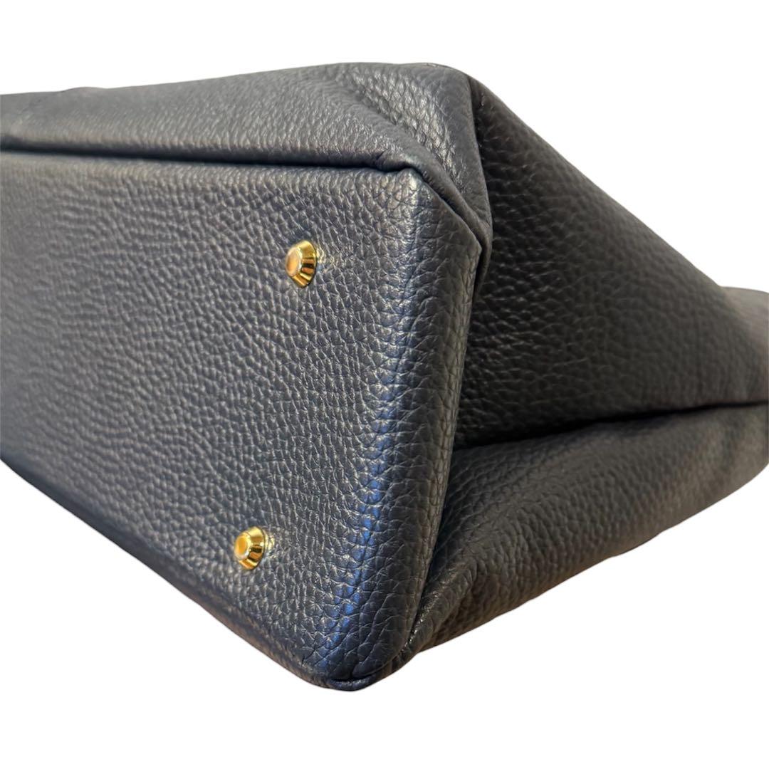 【美品】 ATAO エルヴィ 本革 ネイビー 2way ショルダーバッグ A4