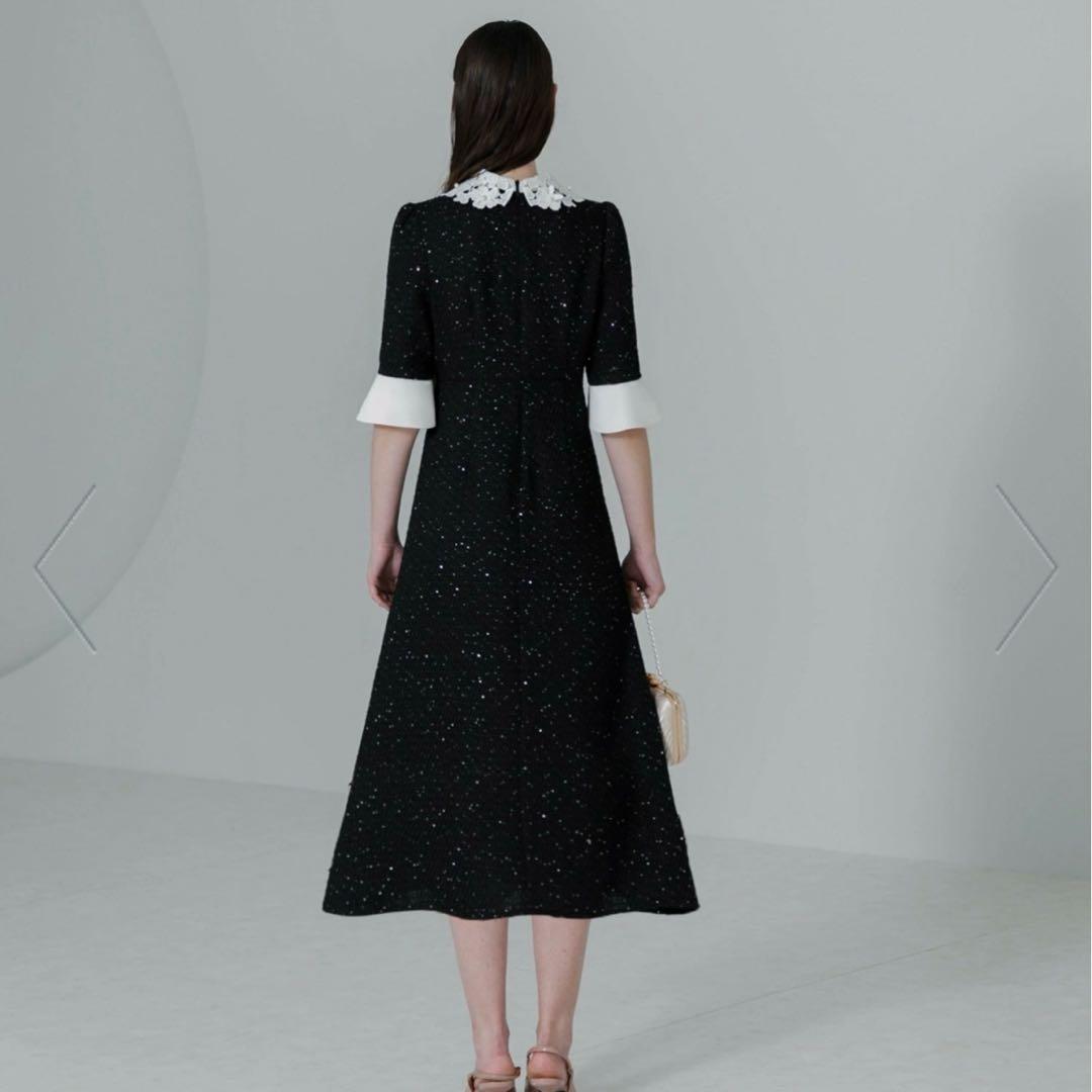 LEJA-花柄レースカラースパンコールAラインワンピースドレス 結婚式レディース