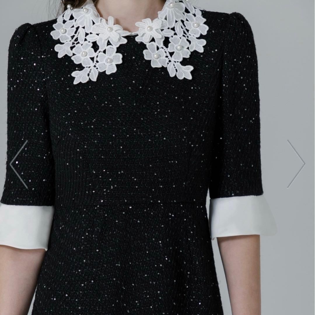 LEJA-花柄レースカラースパンコールAラインワンピースドレス 結婚式レディース