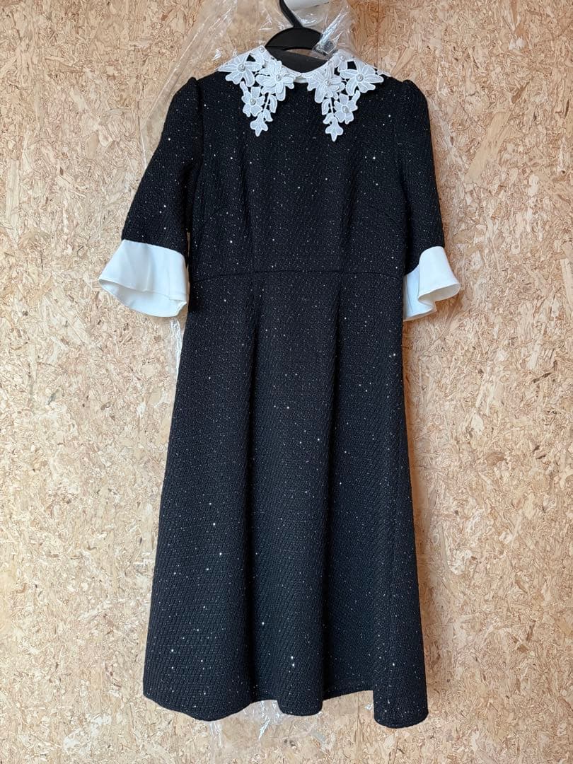 LEJA-花柄レースカラースパンコールAラインワンピースドレス 結婚式レディース