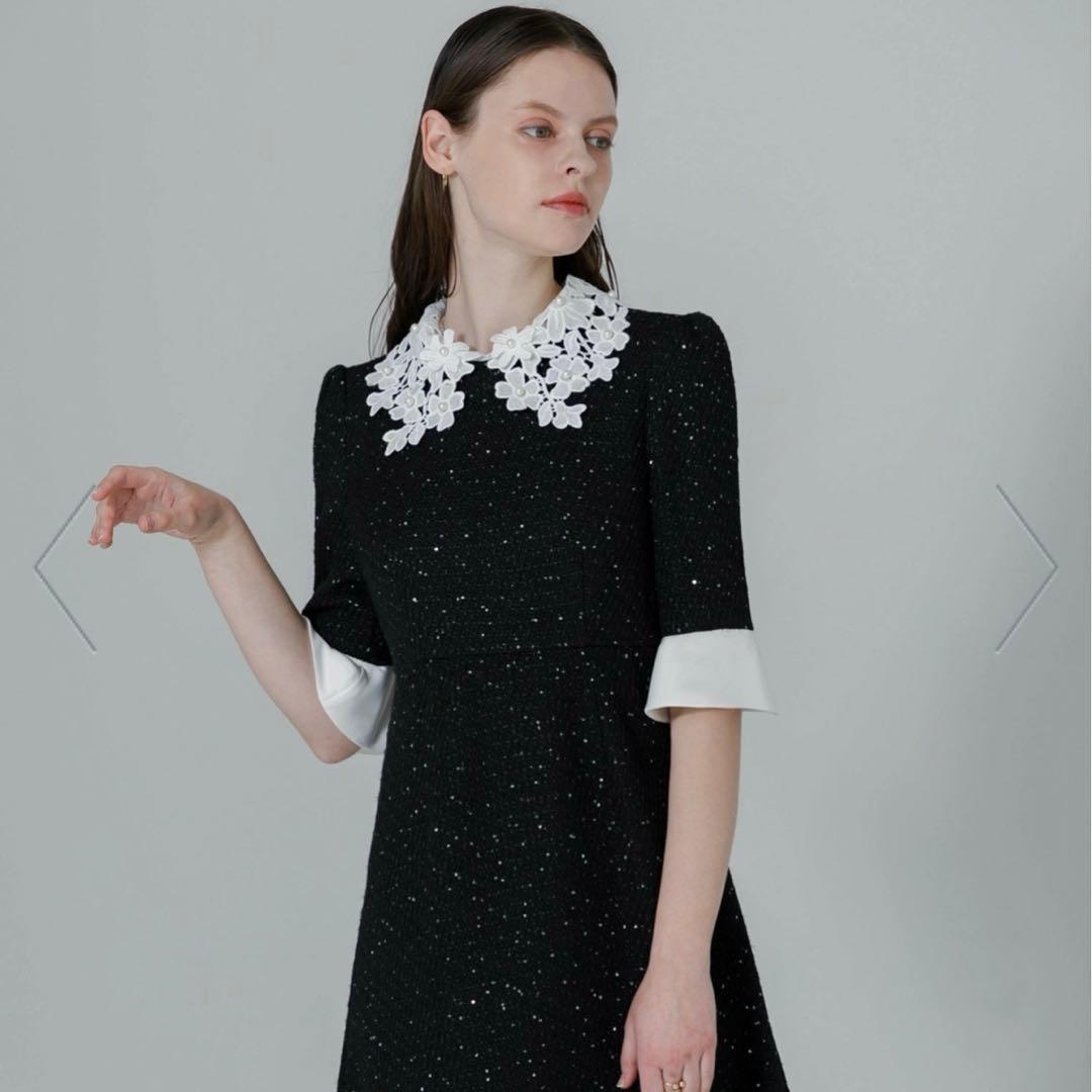 LEJA-花柄レースカラースパンコールAラインワンピースドレス 結婚式レディース