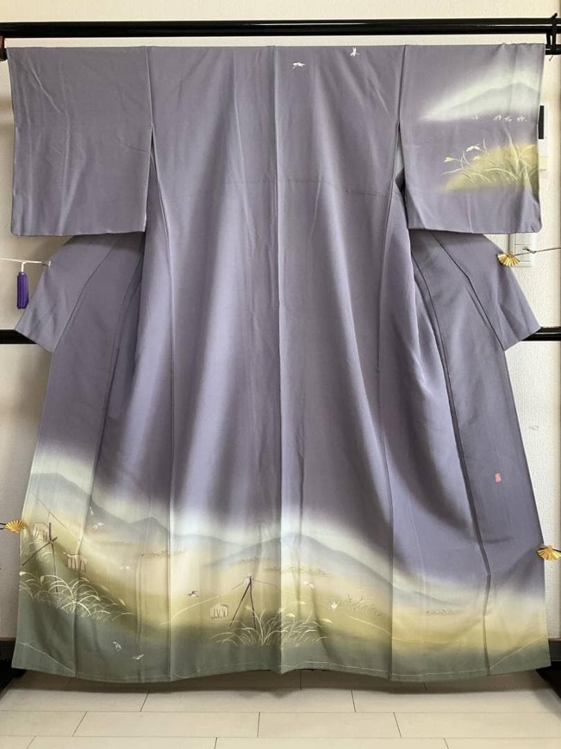 び*ご様 ■E3935■未使用品■正絹縮緬■落款　蜻蛉と雀柄　袷　訪問着■丈16