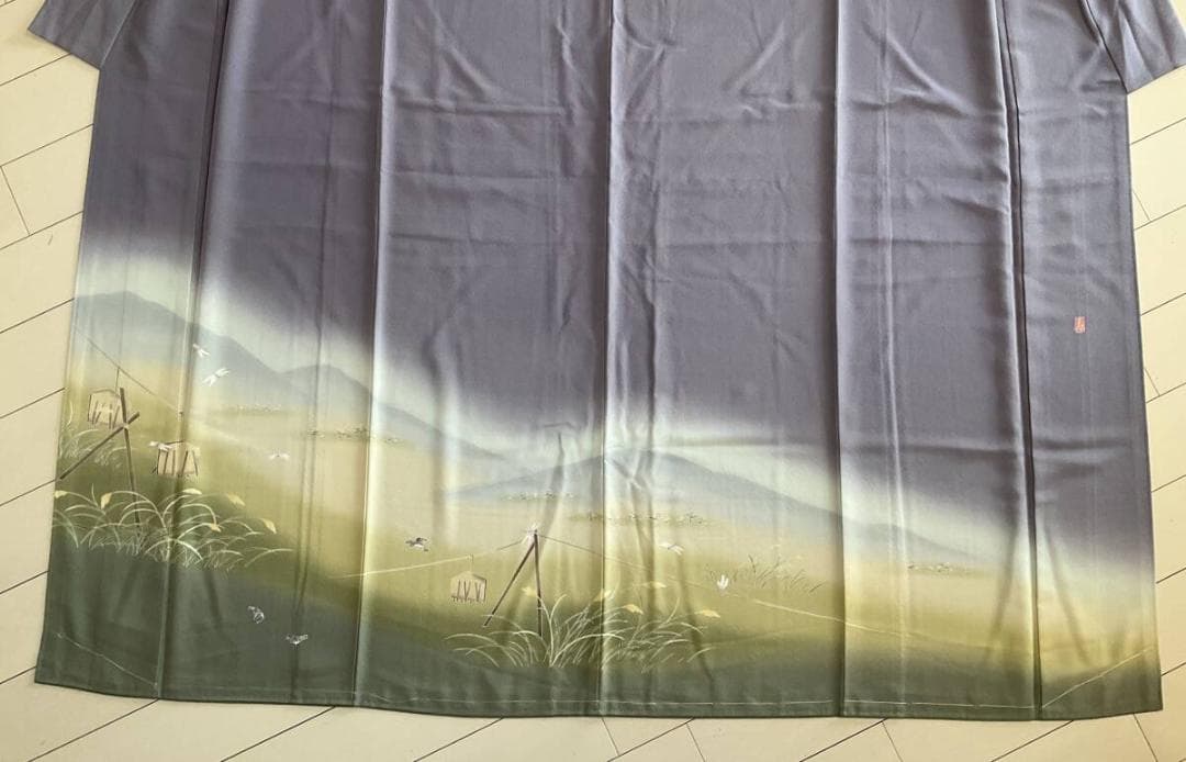 び*ご様 ■E3935■未使用品■正絹縮緬■落款　蜻蛉と雀柄　袷　訪問着■丈16