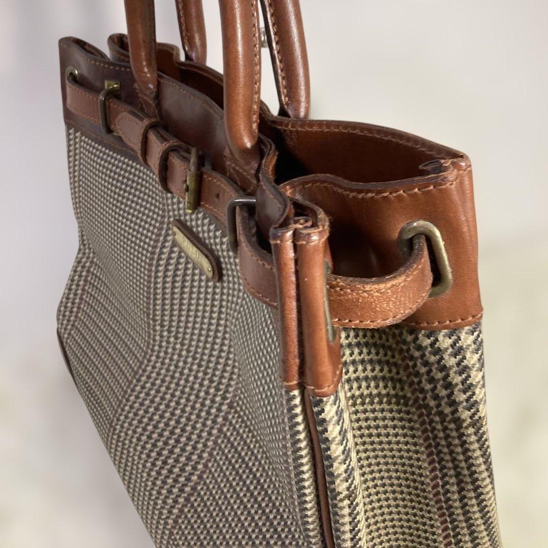 【良品 】ポロラルフローレン ハンドバッグ A4可 PVCレザー 千鳥格子