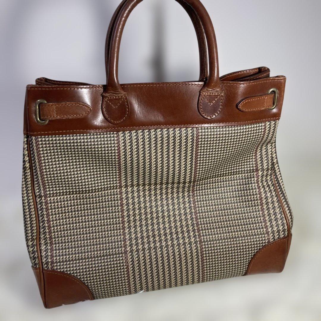 【良品 】ポロラルフローレン ハンドバッグ A4可 PVCレザー 千鳥格子