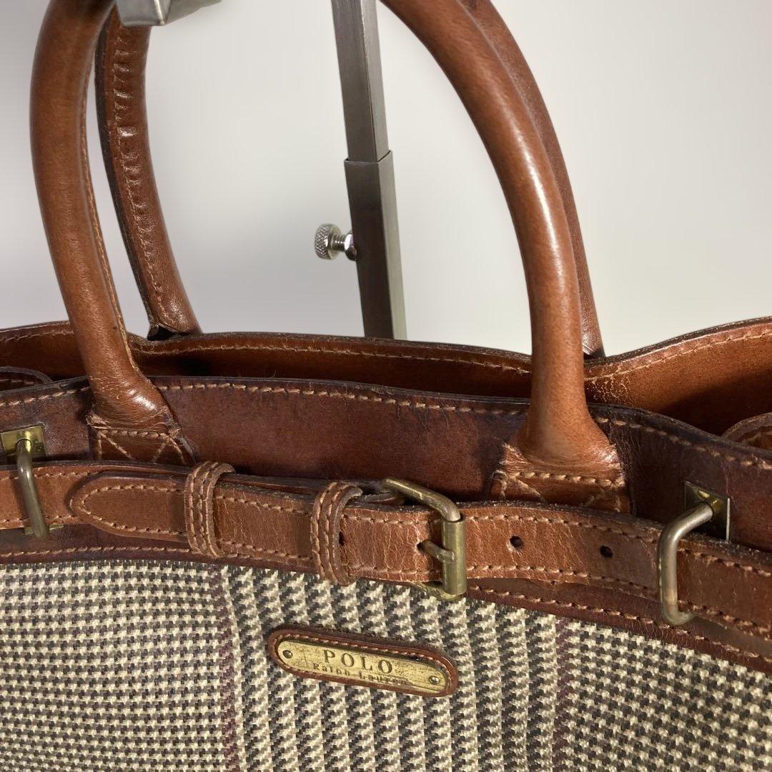 【良品 】ポロラルフローレン ハンドバッグ A4可 PVCレザー 千鳥格子