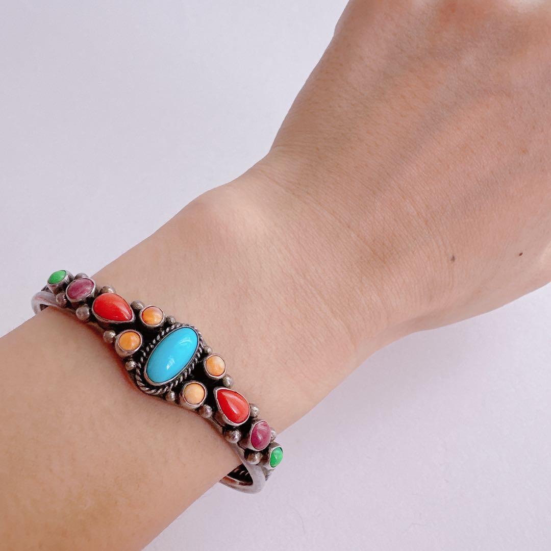 ヴィンテージ　ナバホ　ターコイズ　マルチカラー　バングル 【J879】