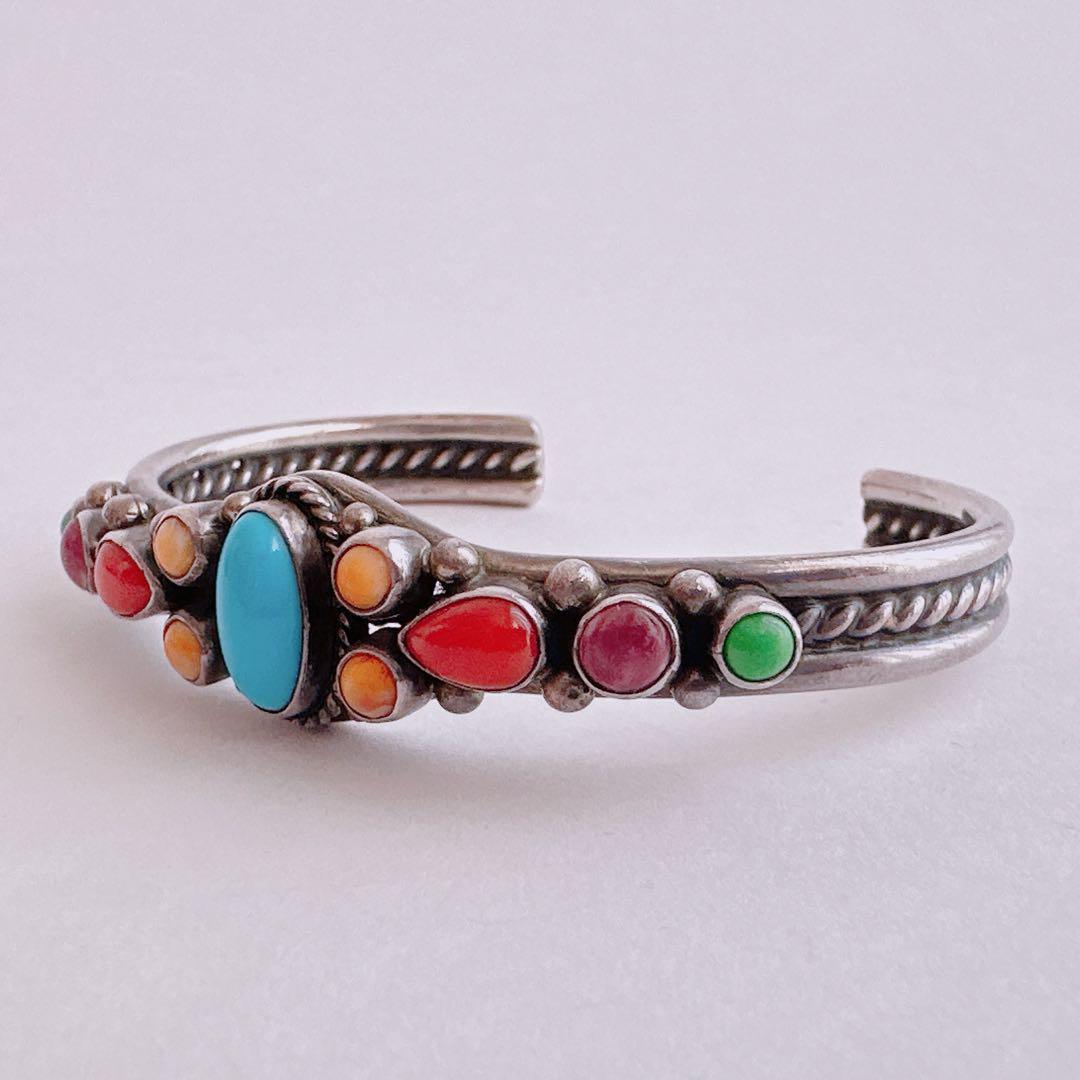 ヴィンテージ　ナバホ　ターコイズ　マルチカラー　バングル 【J879】