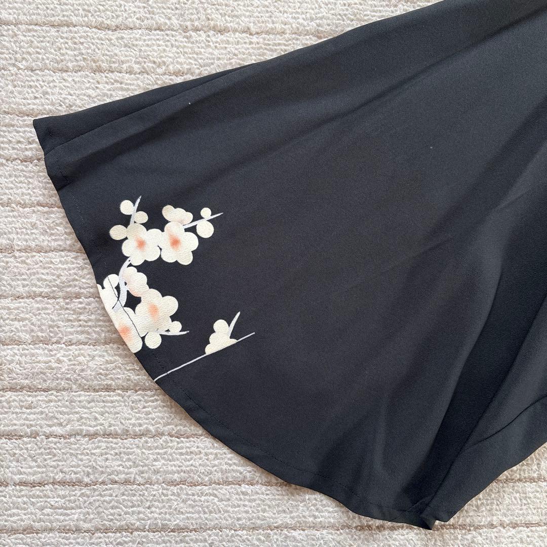 黒留袖　ワンピース　4L 作家物　手描き友禅　V襟　フレア袖　正絹　着物リメイク