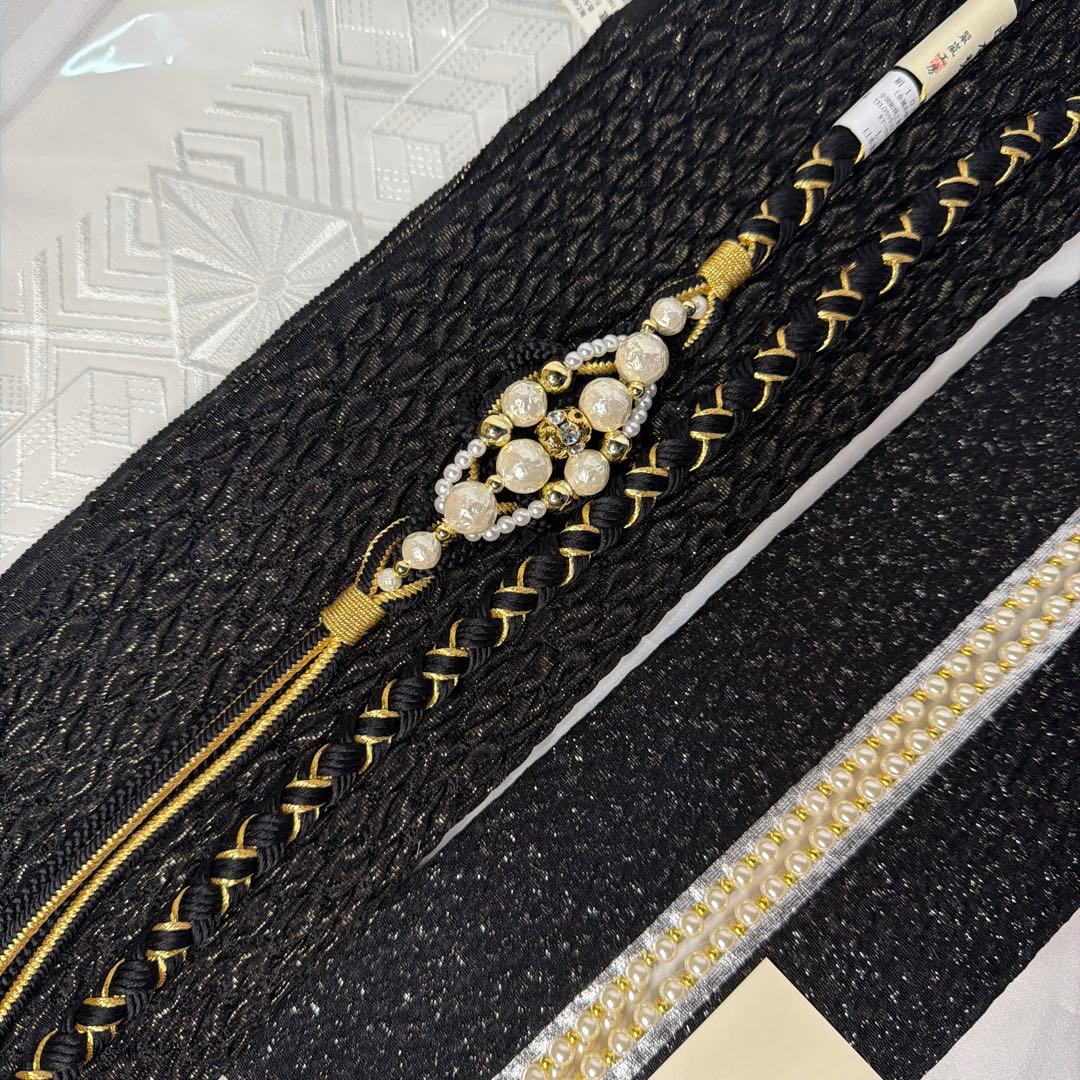 新品　2026年モデル　黒　振袖用　帯締め　帯揚げ　半襟　重ね襟　セット
