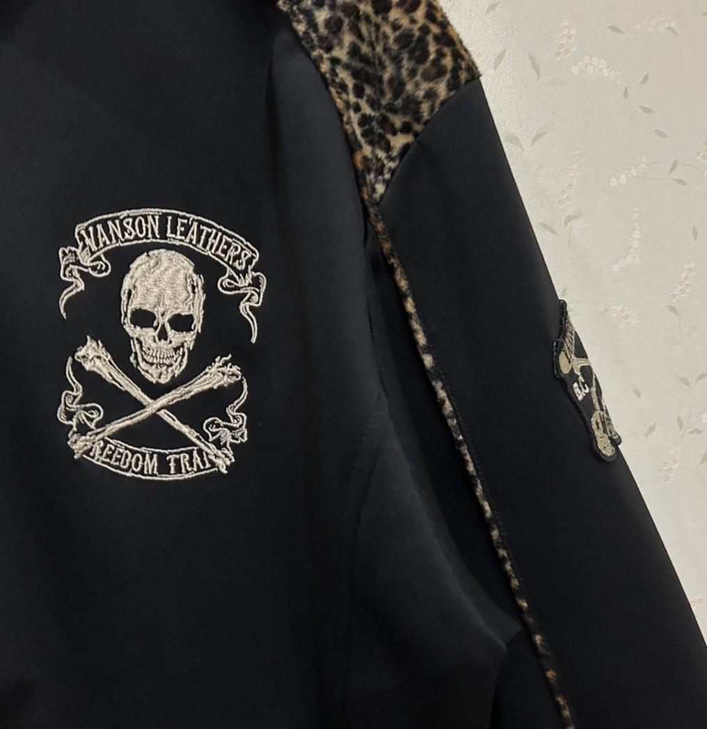＊VANSON ヒョウ柄 切替 スカル 刺繍 トラックジャケット XL