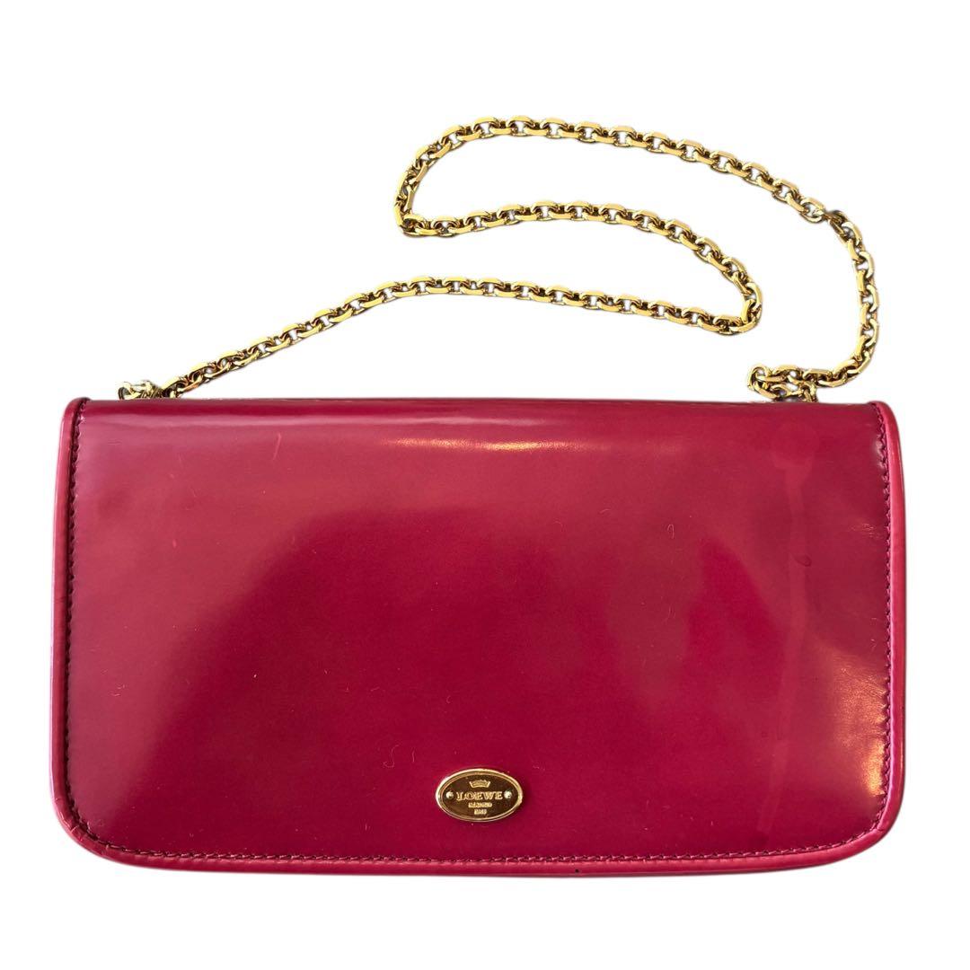LOEWE ロエベ チェーンウォレット ピンクパープル ゴールドチェーン 箱付き