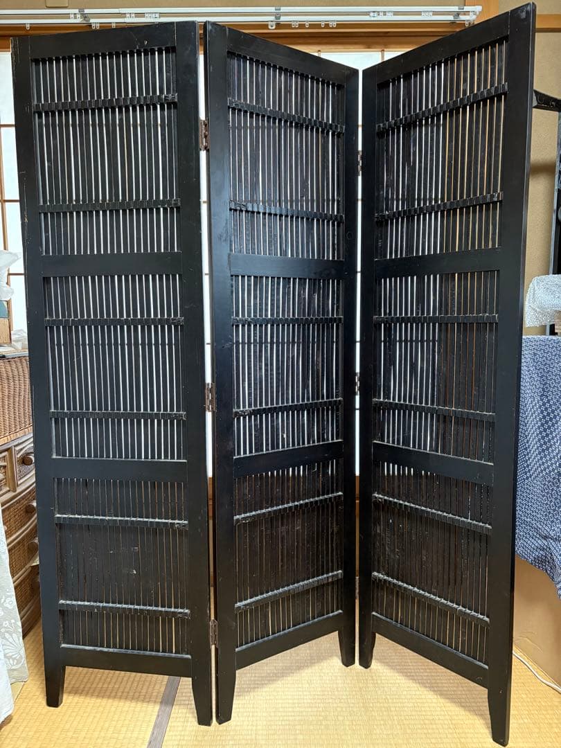アンティーク衝立3連漆黒