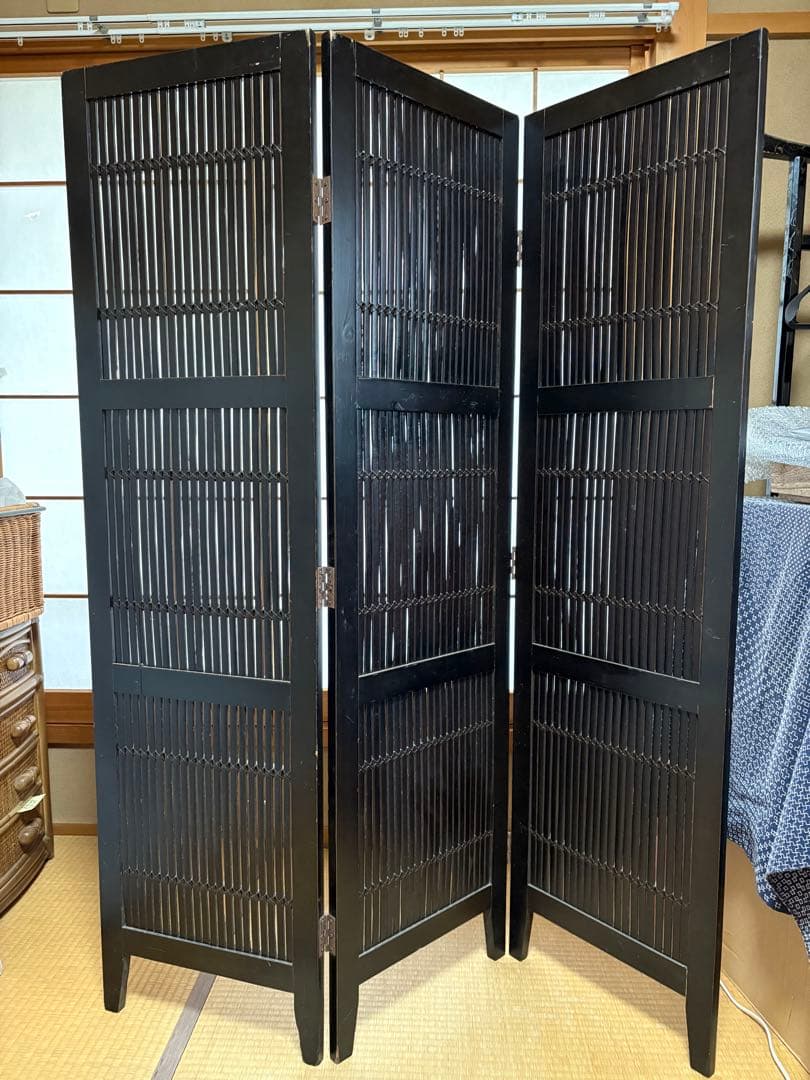 アンティーク衝立3連漆黒