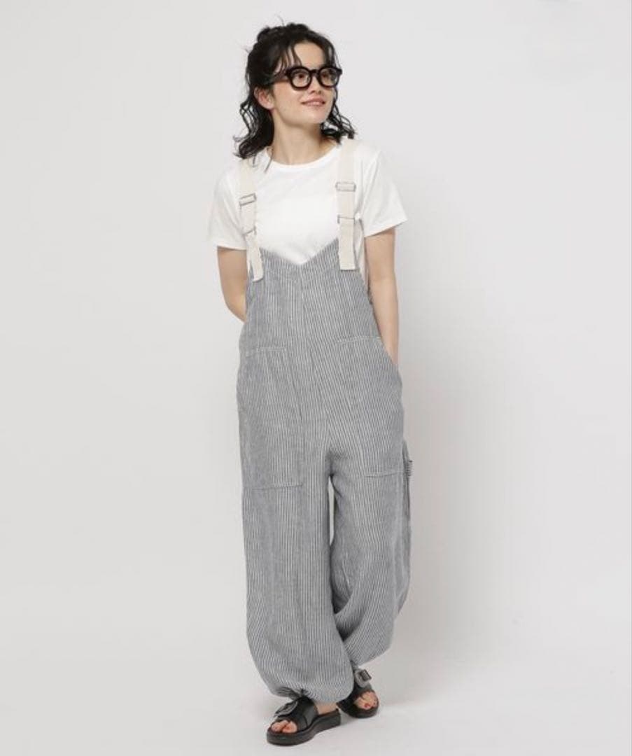 新品未使用　ニコアンド　リネンサロペット　L