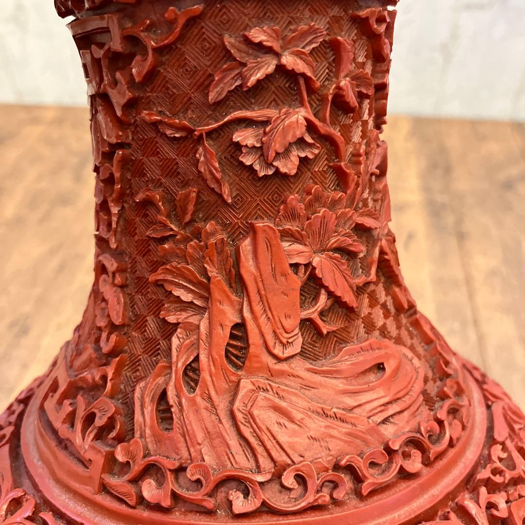 中国古美術 骨董品 堆朱 花瓶 壺 花入れ 花立て 花生け 花器 フラワーベース