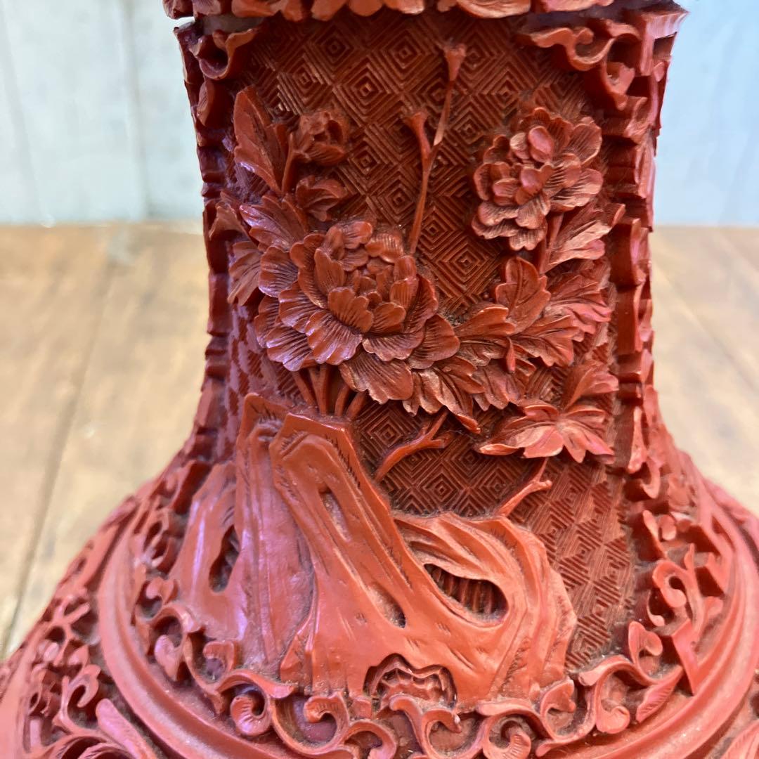 中国古美術 骨董品 堆朱 花瓶 壺 花入れ 花立て 花生け 花器 フラワーベース