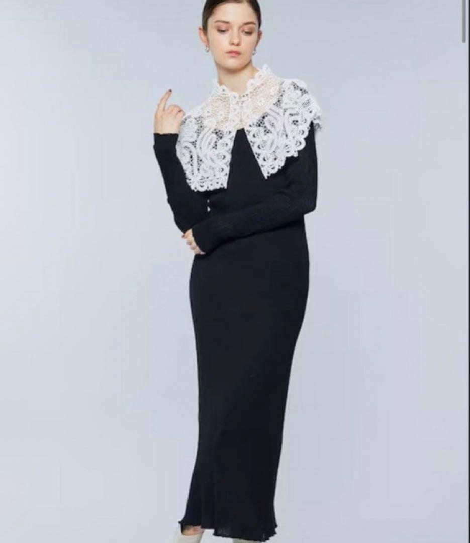 amerivintage レース襟 ブラックニットワンピース