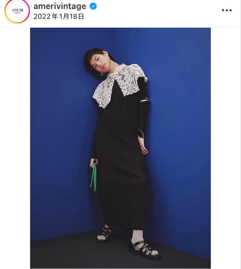 amerivintage レース襟 ブラックニットワンピース