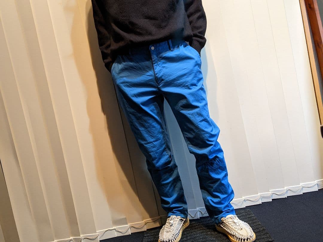 ビームス　ゴルフ　ロングパンツ　ベルトデザイン　ウエストゴム　ストレッチ　青