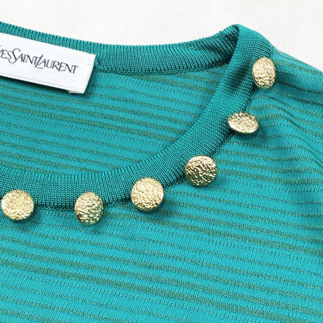 美品 サンローラン 金ボタン ゴールド ストレッチ ワンピース グリーン
