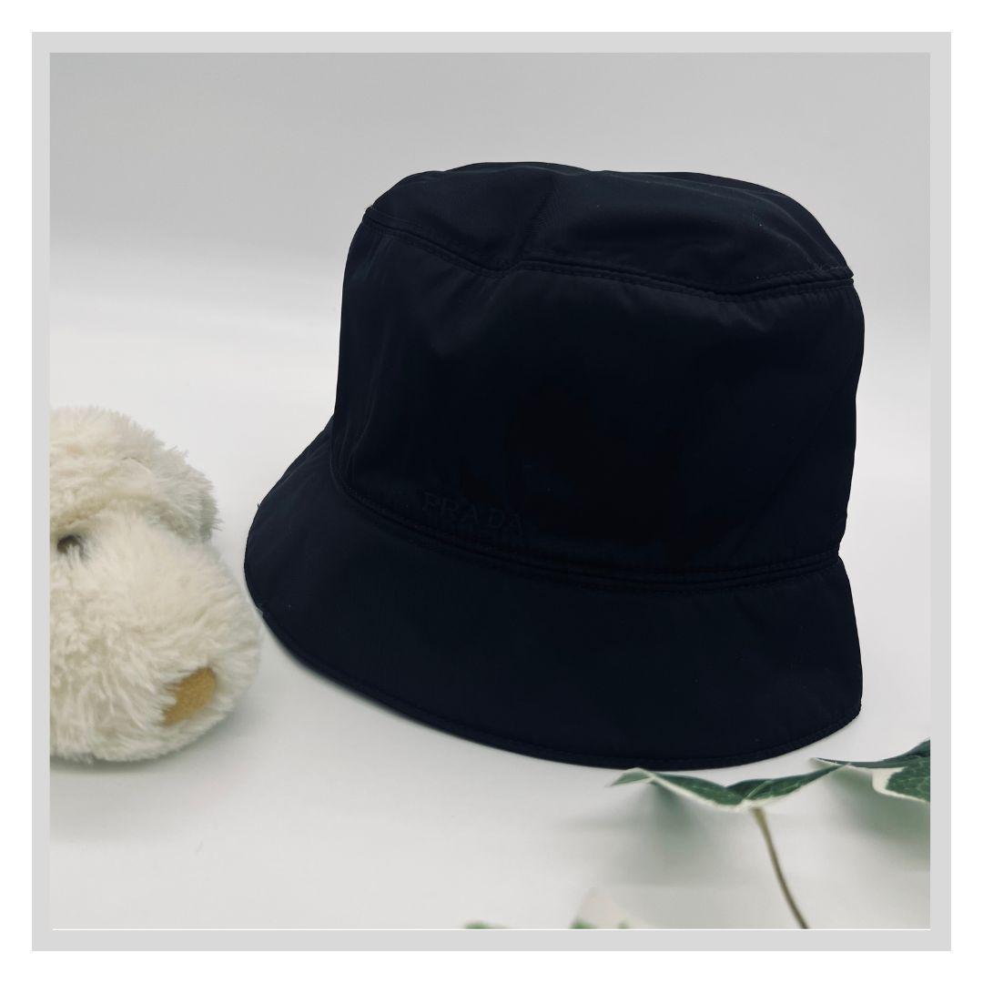 PRADA プラダ ロゴ　刺繍　Lサイズ バケットハット ブラック ナイロン