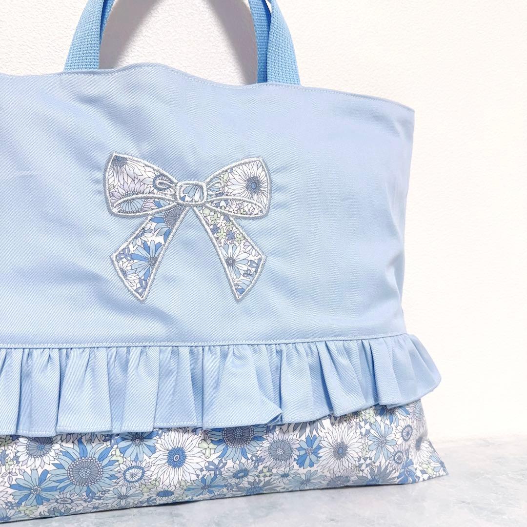 入園入学セット　レッスンバッグ　上履き袋　体操着袋　水色　女の子　3点　花柄