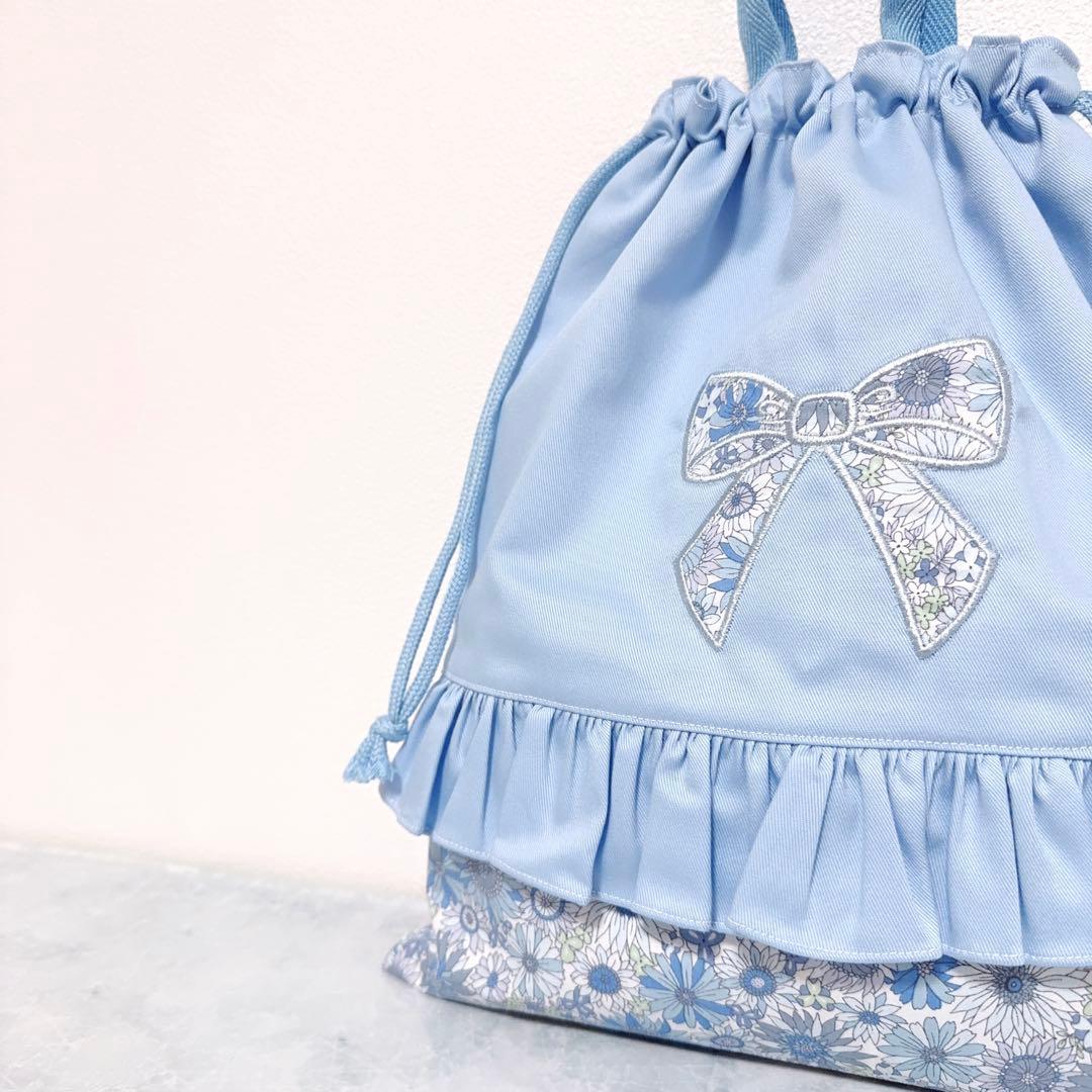 入園入学セット　レッスンバッグ　上履き袋　体操着袋　水色　女の子　3点　花柄