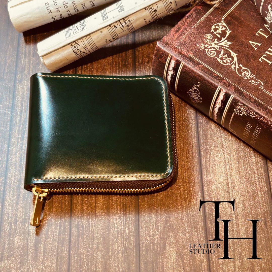 コードバン　ラウンドジップウォレット　レーデルオガワ　二つ折り　グリーン