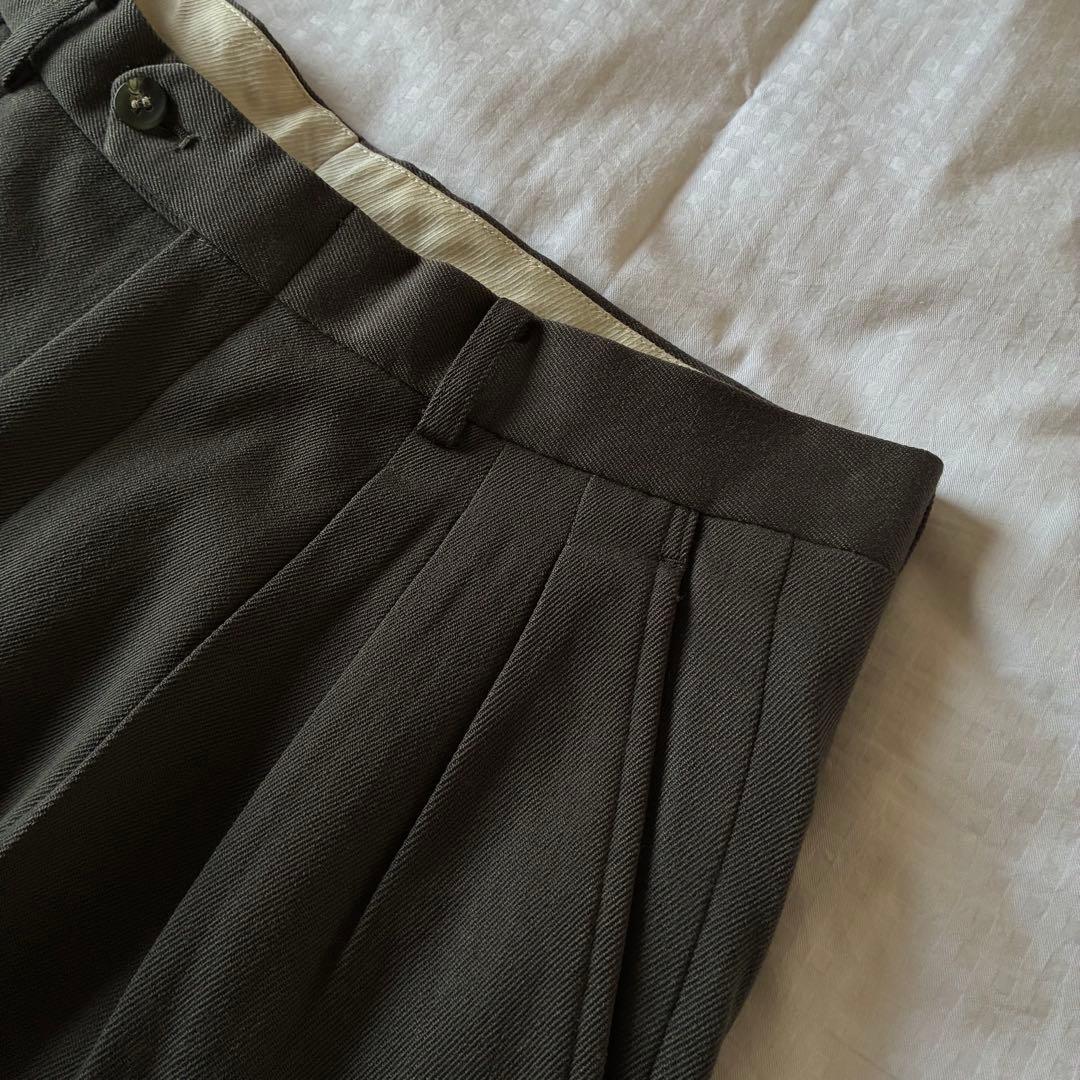 90sビンテージギャバジンウールインプリーツ3タックワイドパンツイタリアミラノ