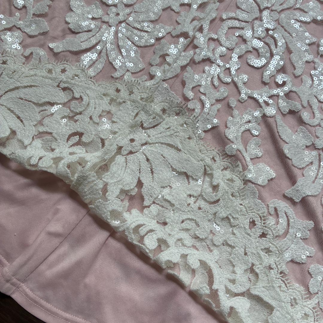 【タダシショージ】ロングワンピース マキシドレス　刺繍 スパンコール　白/ピンク