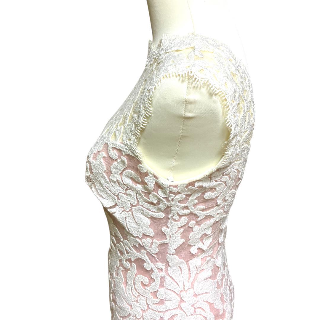 【タダシショージ】ロングワンピース マキシドレス　刺繍 スパンコール　白/ピンク