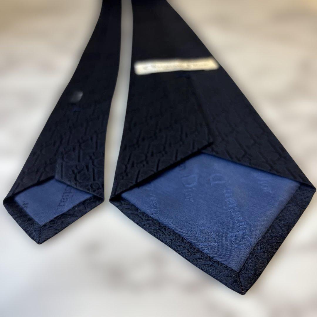 【極美品✨】DIOR ネクタイ　オブリーク柄　ネイビー　紺色　刺繍　トロッター柄