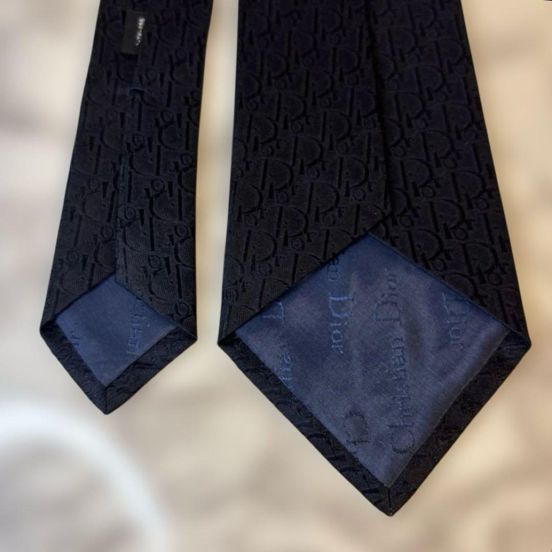 【極美品✨】DIOR ネクタイ　オブリーク柄　ネイビー　紺色　刺繍　トロッター柄