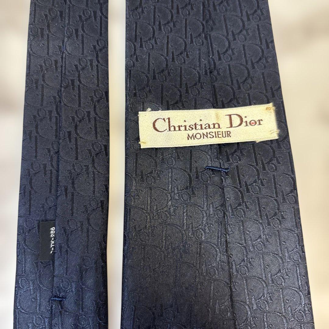 【極美品✨】DIOR ネクタイ　オブリーク柄　ネイビー　紺色　刺繍　トロッター柄