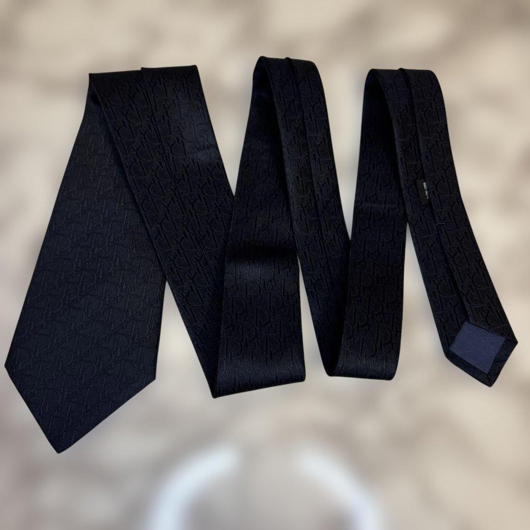 【極美品✨】DIOR ネクタイ　オブリーク柄　ネイビー　紺色　刺繍　トロッター柄