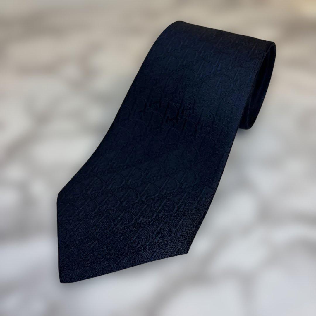 【極美品✨】DIOR ネクタイ　オブリーク柄　ネイビー　紺色　刺繍　トロッター柄