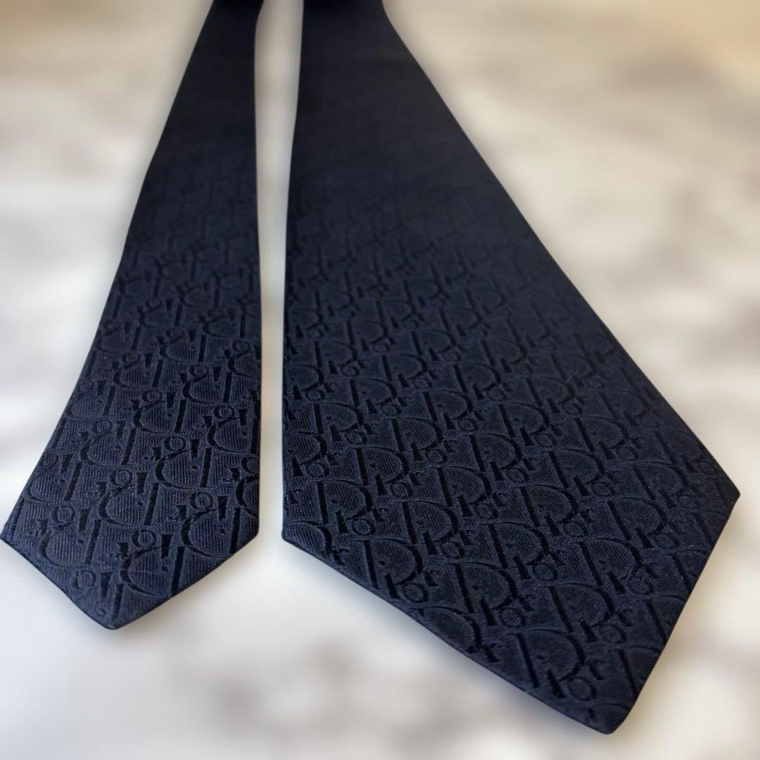 【極美品✨】DIOR ネクタイ　オブリーク柄　ネイビー　紺色　刺繍　トロッター柄
