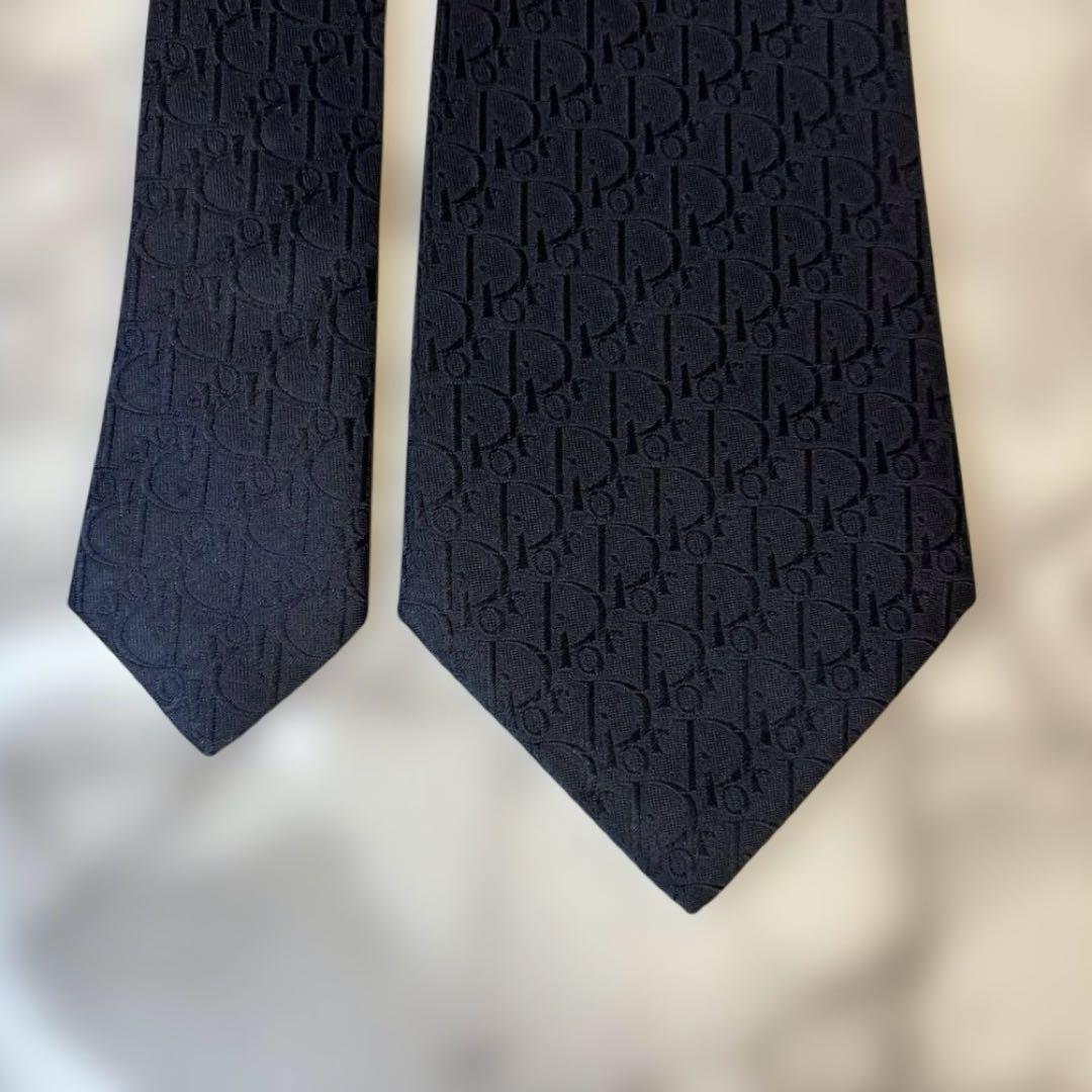 【極美品✨】DIOR ネクタイ　オブリーク柄　ネイビー　紺色　刺繍　トロッター柄