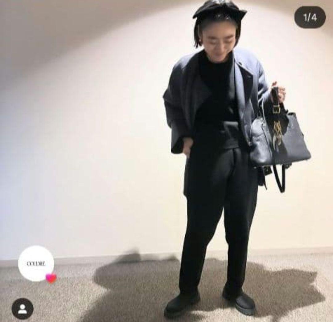 【GALERIE VIE】ウールダブルフェイス ショートノーカラーコート　紺色