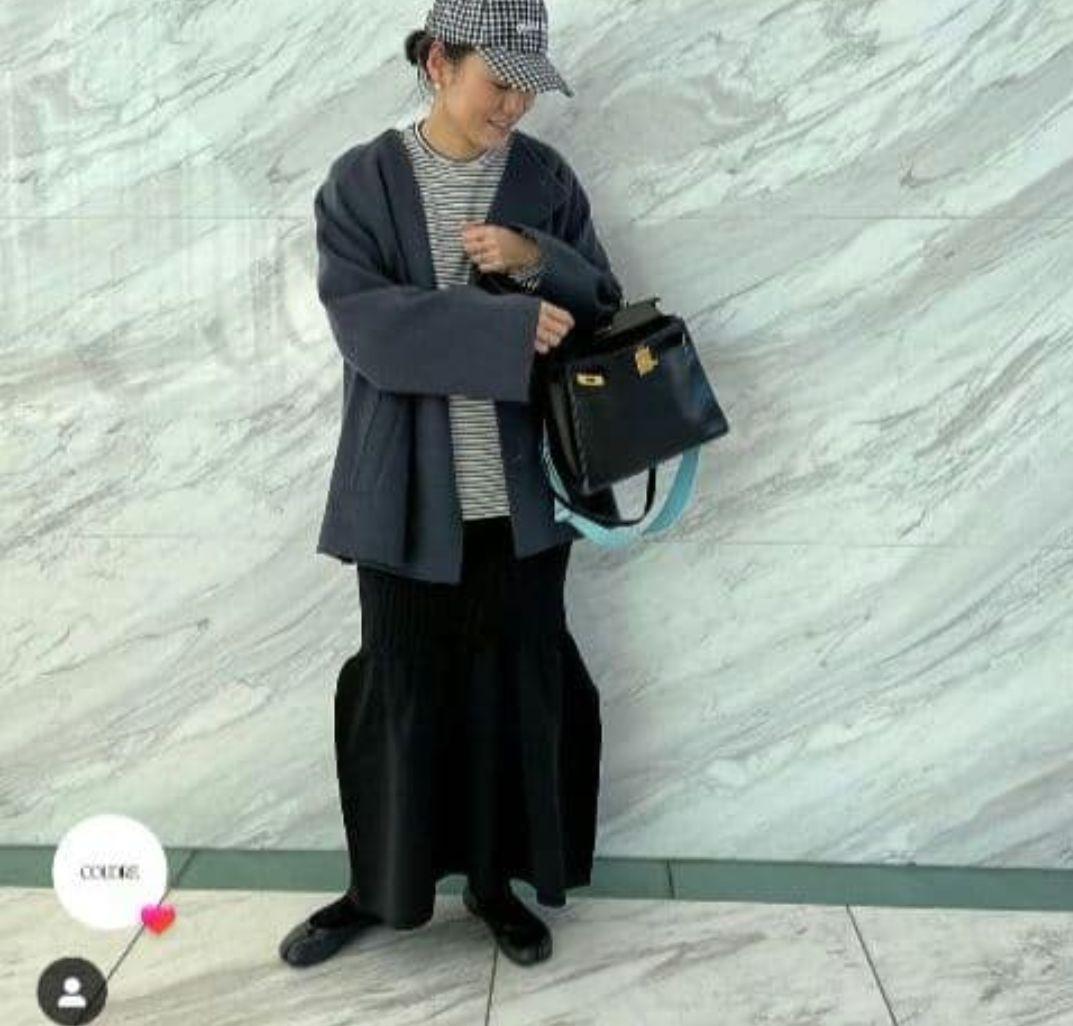 【GALERIE VIE】ウールダブルフェイス ショートノーカラーコート　紺色