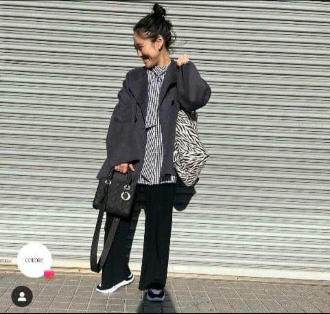 【GALERIE VIE】ウールダブルフェイス ショートノーカラーコート　紺色