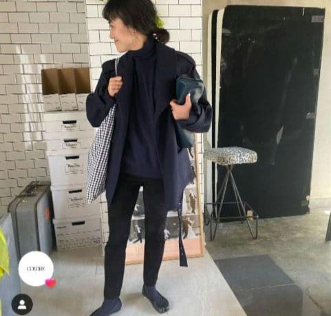 【GALERIE VIE】ウールダブルフェイス ショートノーカラーコート　紺色