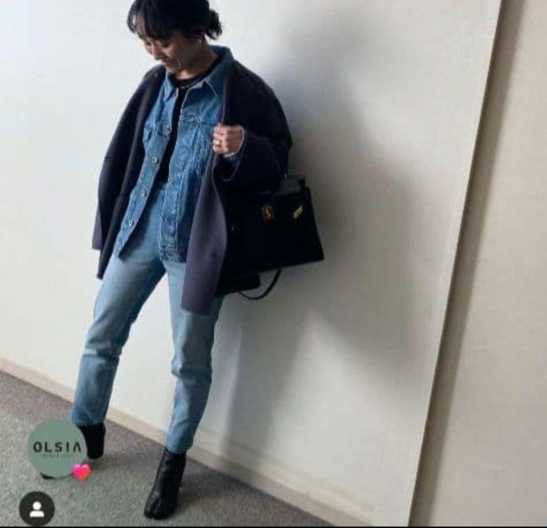 【GALERIE VIE】ウールダブルフェイス ショートノーカラーコート　紺色