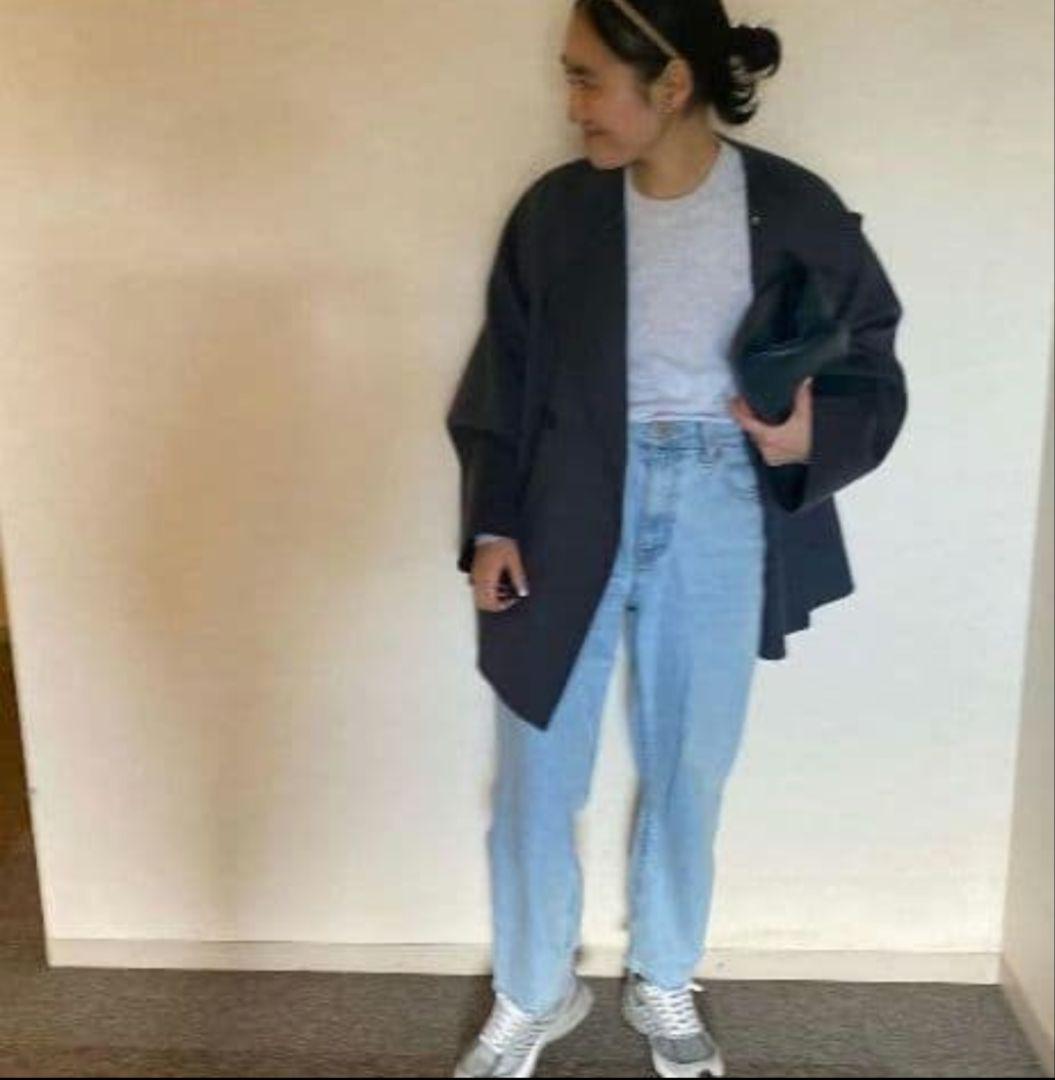 【GALERIE VIE】ウールダブルフェイス ショートノーカラーコート　紺色