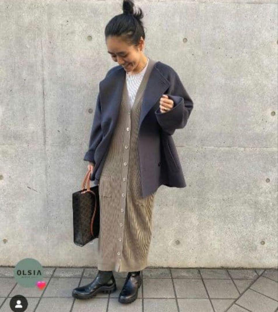 【GALERIE VIE】ウールダブルフェイス ショートノーカラーコート　紺色